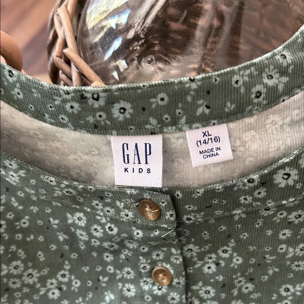 NWT! Gap Kids Girls XL Green & White Floral Long Sleeve Corduroy Dress